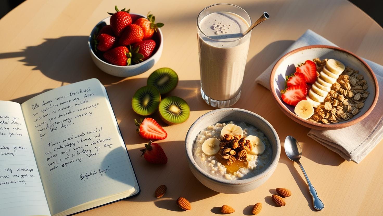 Mulher tomando café da manhã nutritivo em uma rotina matinal energizante